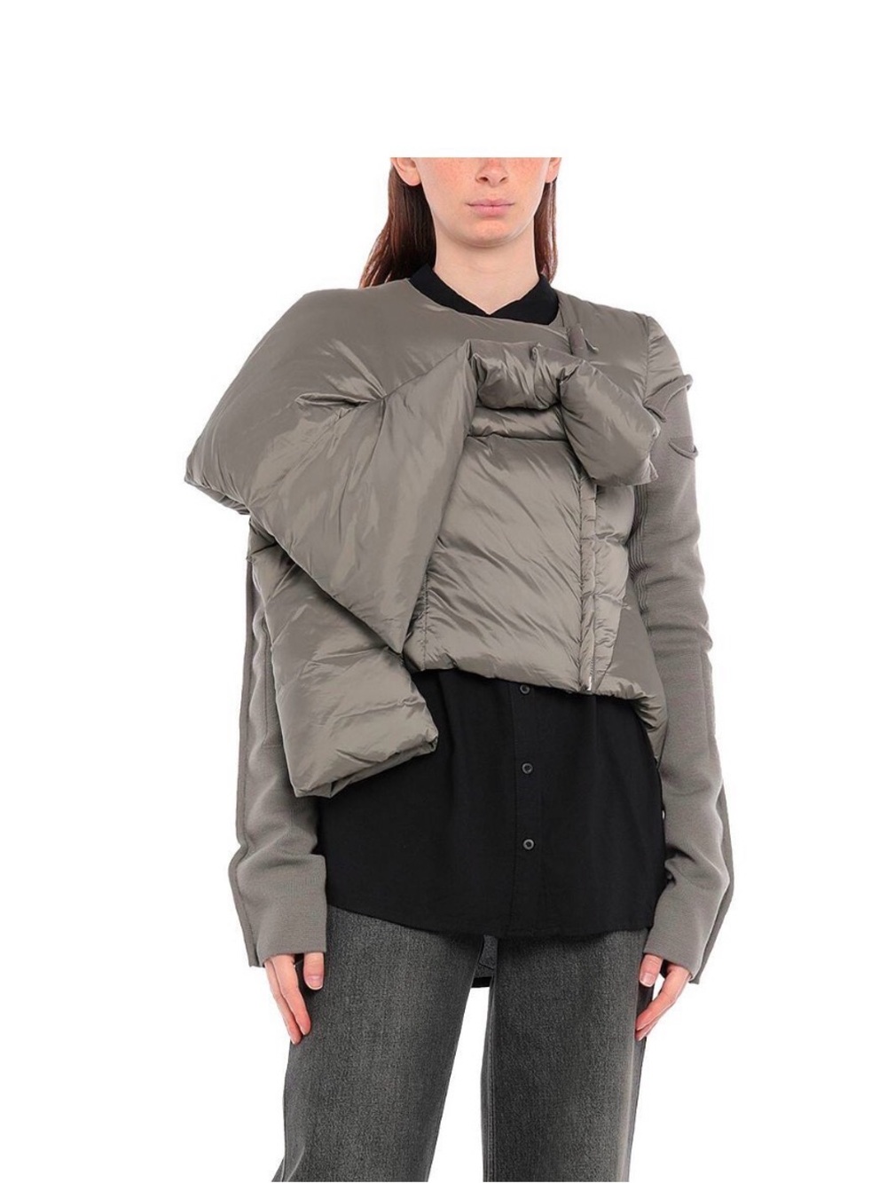 Rick Owens Women's Sculpted Asymmetric Puffer Jacket in Taupe